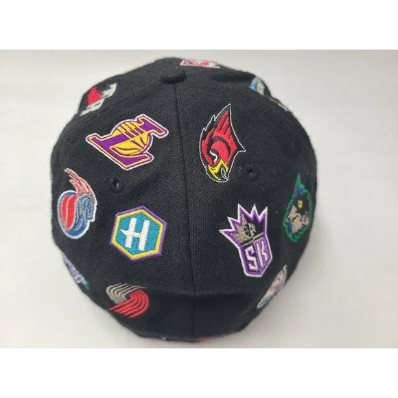 Vintage NBA All Over Print Team Logos New Era 59Fifty Fitted 7 3/4 Hat Cap Wool